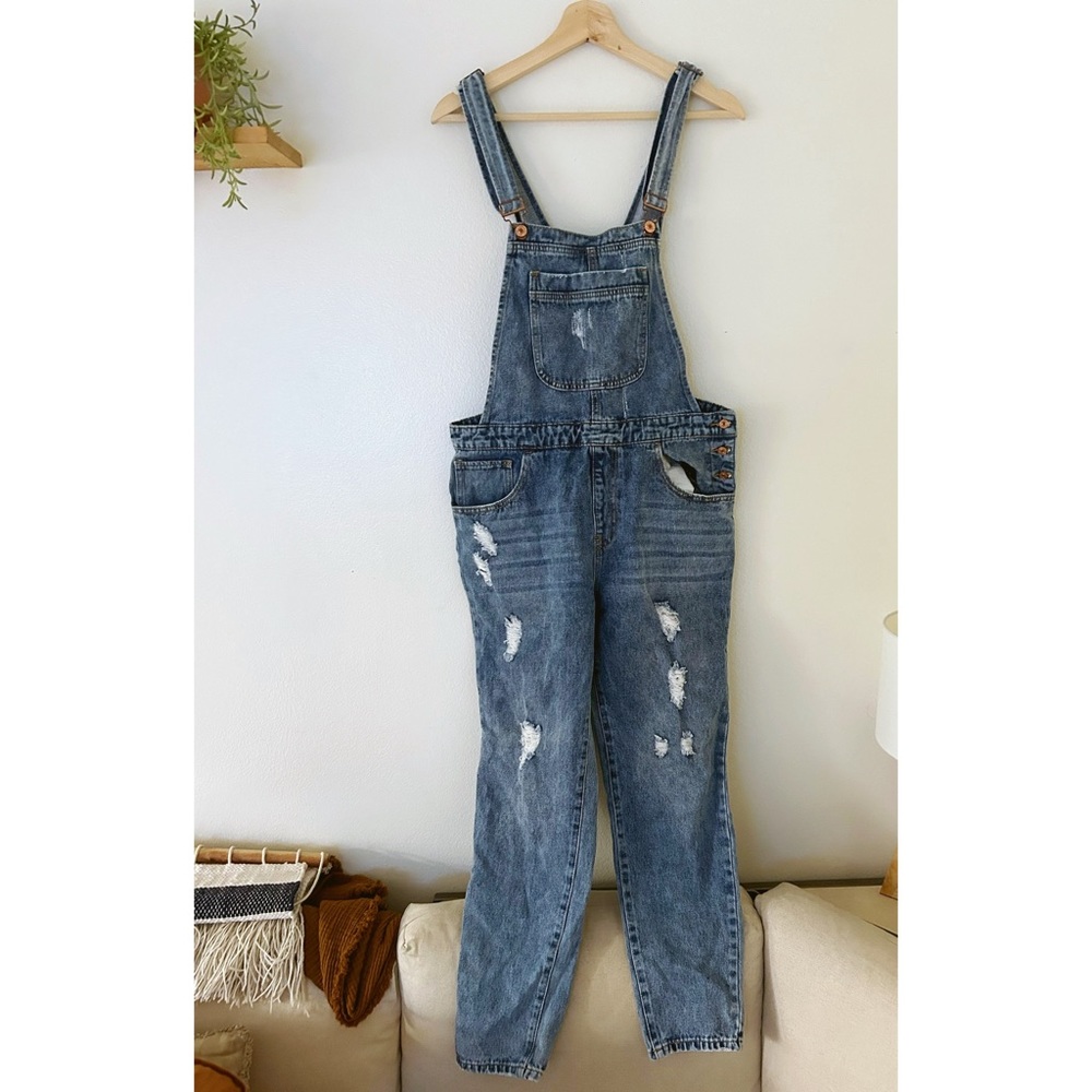 Forever 21 distressed slouchy denim overalls